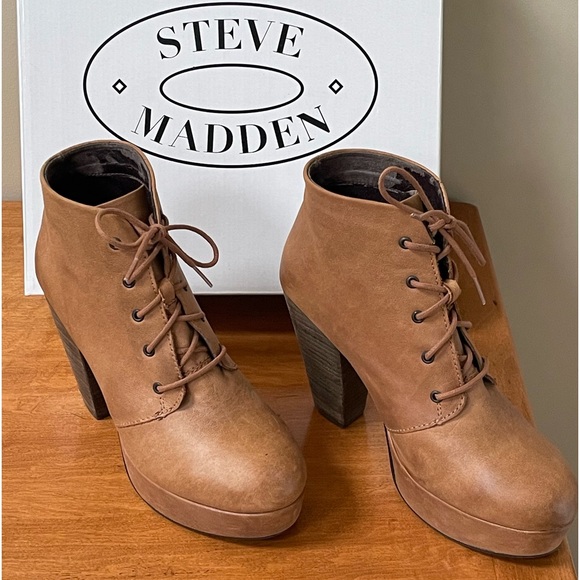 Steve Madden Raspy Platform Bootie in Cognac, with box - Picture 1 of 7